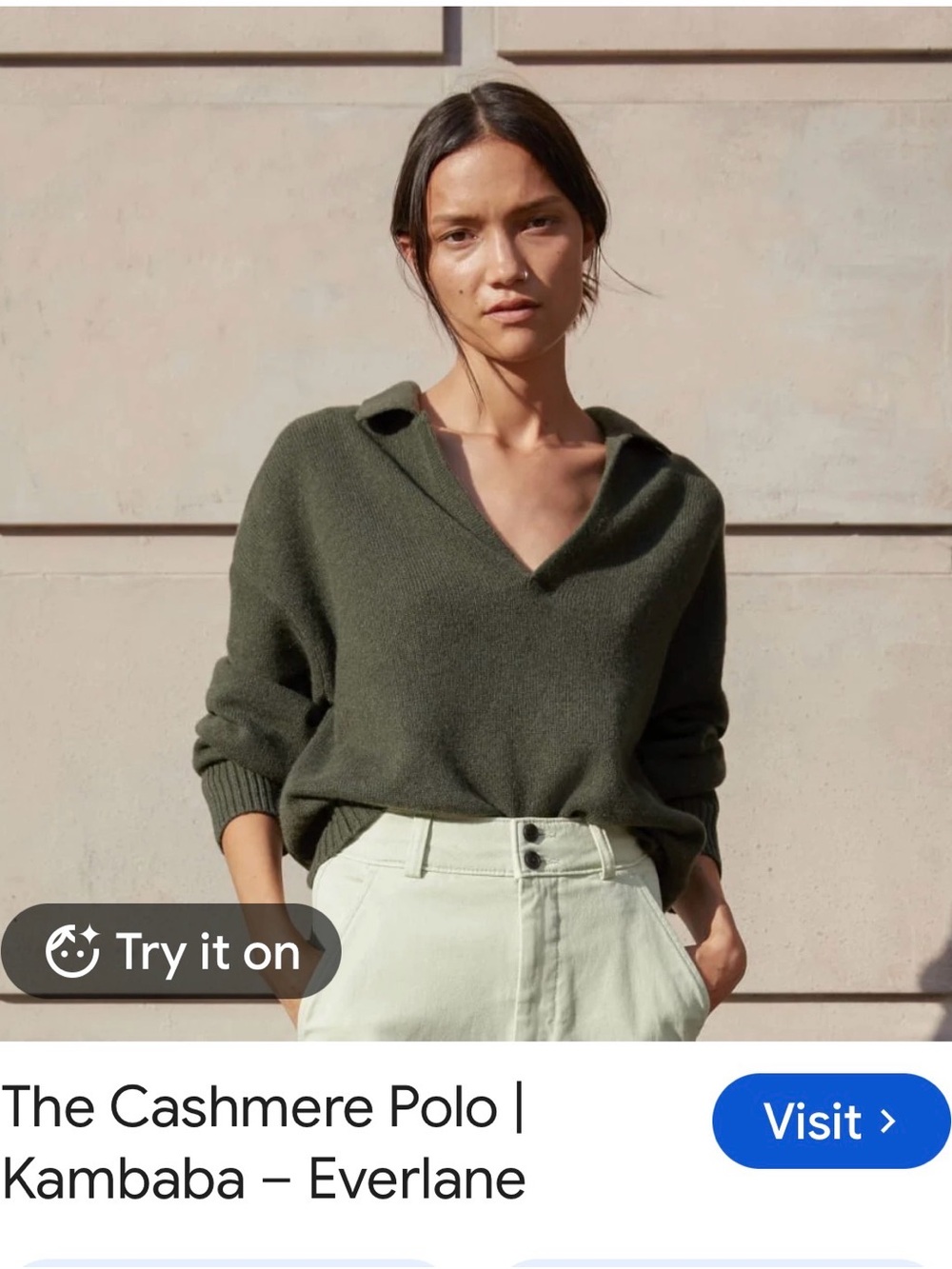 Everlane Cashmere Polo Sweater in Olive size small